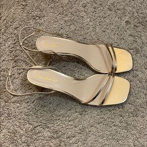 Lulu's Metallic Gold Strappy Heels